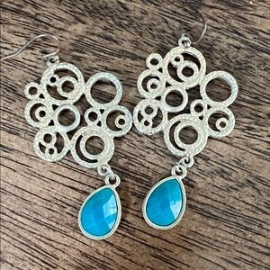 Gold tone Circle Drop Earrings with Blue Accents